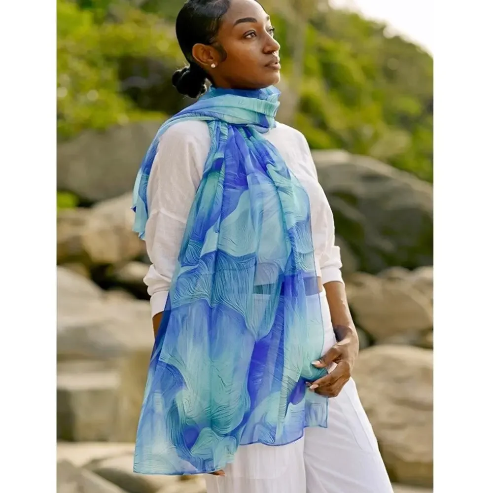 from tortola with love Blue Hibiscus Silk Sarong /Scarf  NWOT